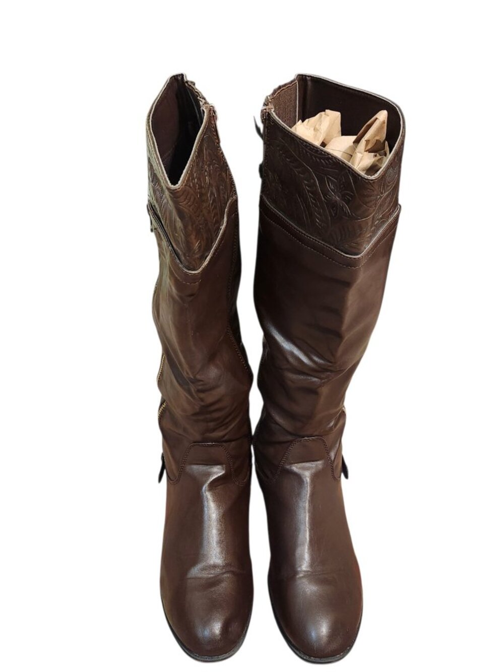 Easy Street Burke Plus Wide Calf Boots Brown Faux Leather Size 11W
